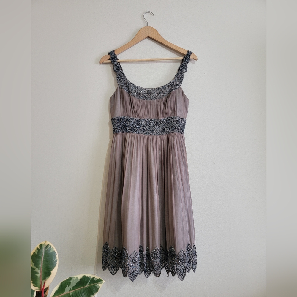 Adrianna Papell Taupe Dress with Lace Accents